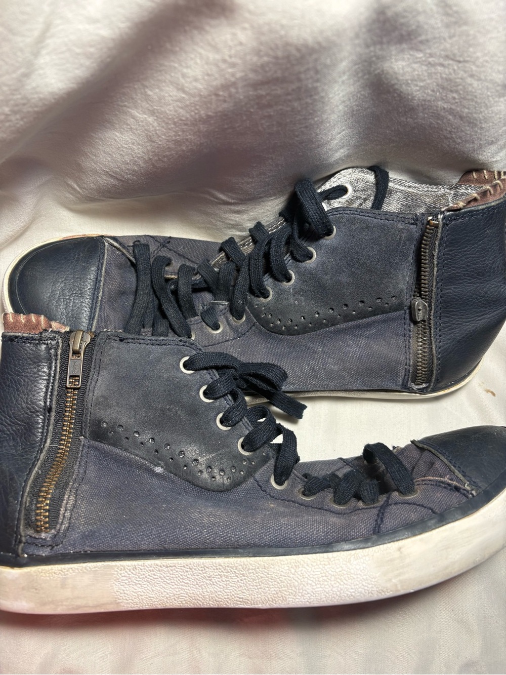 Navy High-Top Lace-Up Sneakers with Side Zipper